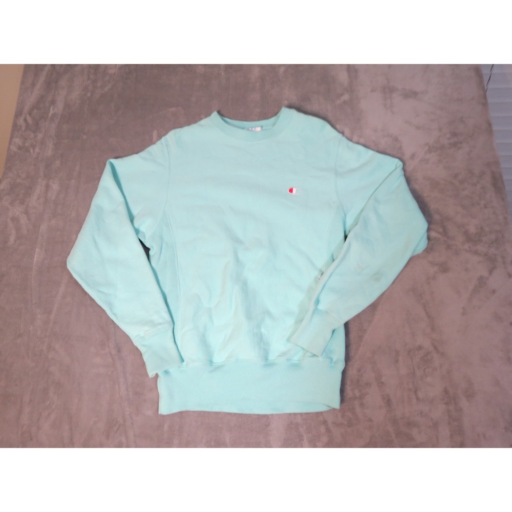 Champion Reverse Weave Sweatshirt Womens XS Aqua Blue Embroidered Logo Pullover